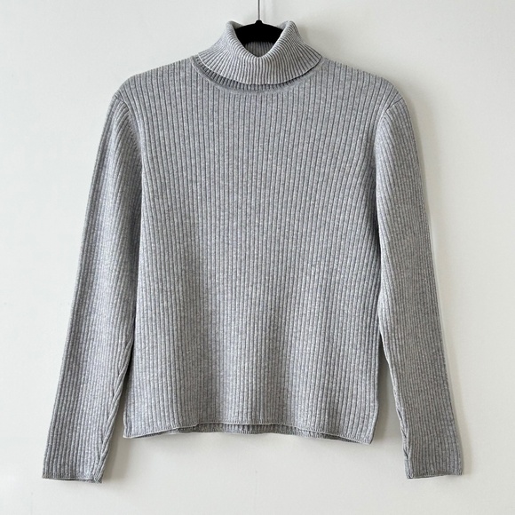 Eddie Bauer 100% Cotton Light Gray Ribbed Turtleneck Sweater - Picture 1 of 16